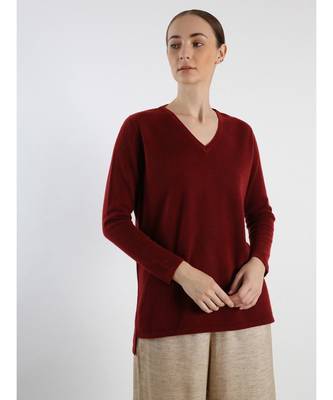 V neckline Cashmere Tunic Fit Sweater 5