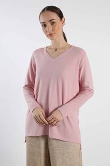 V neckline Cashmere Tunic Fit Sweater