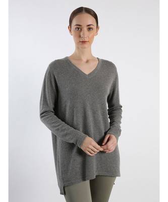 V neckline Cashmere Tunic Fit Sweater 1