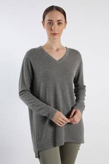 V neckline Cashmere Tunic Fit Sweater