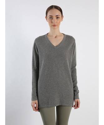 V neckline Cashmere Tunic Fit Sweater 2