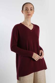 V neckline Cashmere Tunic Fit Sweater