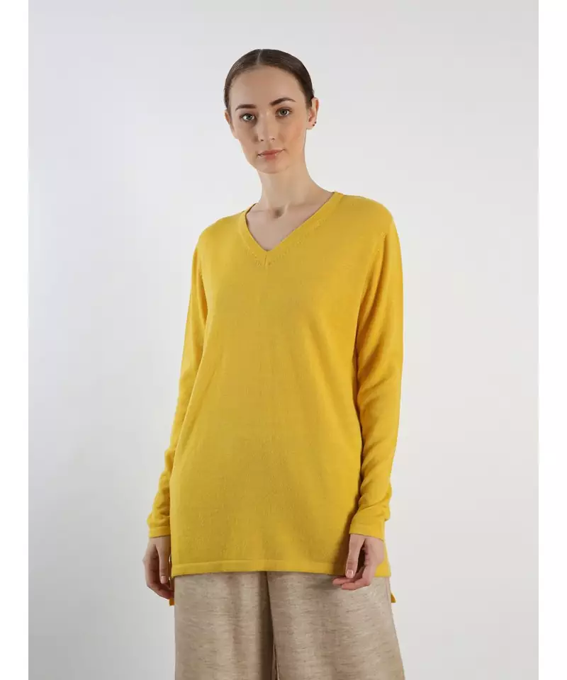 V neckline Cashmere Tunic Fit Sweater