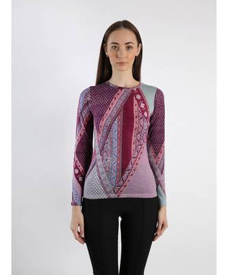 Pink and purple silk wool cashmere printed sweater 1