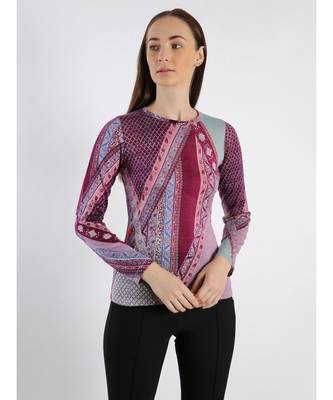 Pink and purple silk wool cashmere printed sweater 4