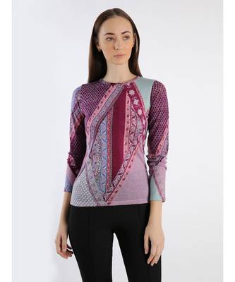 Pink and purple silk wool cashmere printed sweater 5