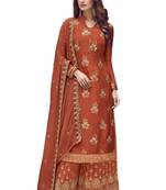 Brown embroidered jacquard salwar