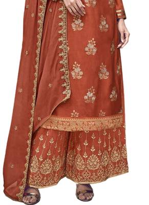Brown embroidered jacquard salwar 3