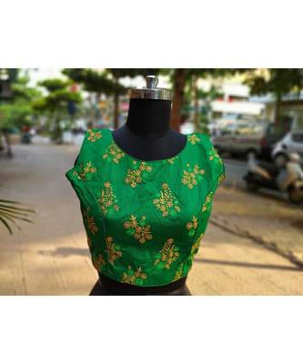 Dark Green Coloured Raw Silk Base Zari Worked Traditional Blouse 1