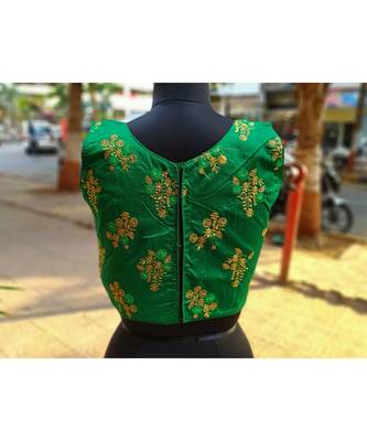 Dark Green Coloured Raw Silk Base Zari Worked Traditional Blouse 2