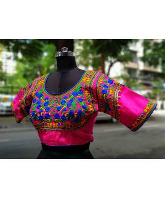 Pink Coloured Based Colourful Embroidery Worked Designer Cotton Blouse 2