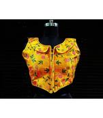 Raw Silk Base Yellow Color Embroidered Work Sleeveless Traditional Blouse With Zip At The Front Side