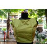 Light Green Colored Bamboo SIlk Zari Fabric With Golden Colored Worked Ethnic Style Sleeveless Blouse