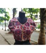 Grey Colored Based Red And Blue Flower Design Cotton Blouse