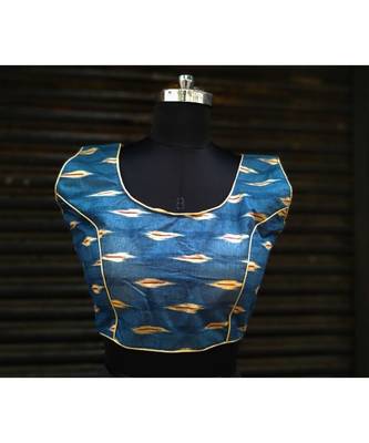 Blue Colored Based Designer Cotton Blouse With Round Neck 1