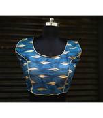 Blue Colored Based Designer Cotton Blouse With Round Neck
