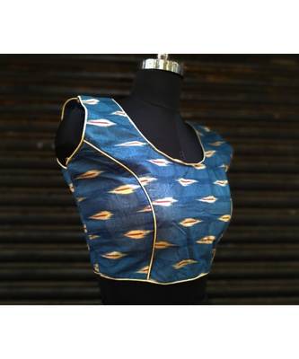 Blue Colored Based Designer Cotton Blouse With Round Neck 2