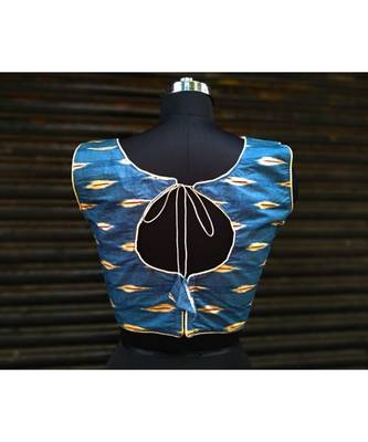 Blue Colored Based Designer Cotton Blouse With Round Neck 3