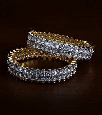 Gold and Rhodium Plated American Diamond Embellished Designer Bangles BD429 1