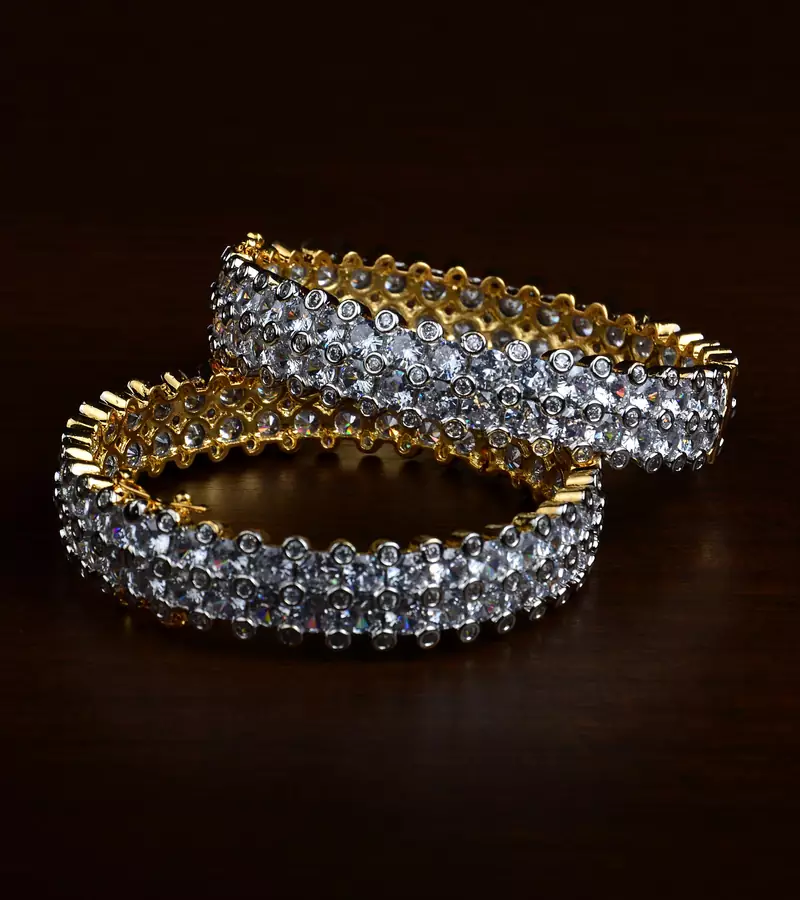 Gold and Rhodium Plated American Diamond Embellished Designer Bangles BD429