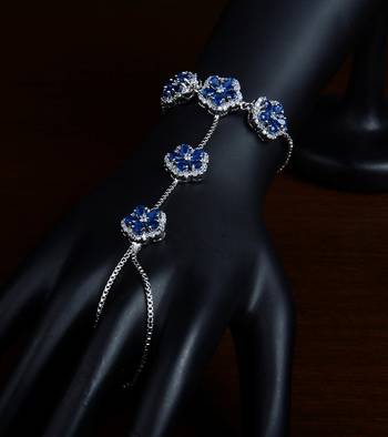 Rhodium Plated Sapphire Embellished American Diamond Hathphool BD435 1