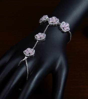 Rhodium Plated Baby PINK Stone Embellished American Diamond Hathphool BD436 1