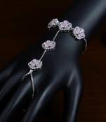 Rhodium Plated Baby PINK Stone Embellished American Diamond Hathphool BD436