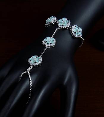 Rhodium Plated Mint Stone Embellished American Diamond Hathphool BD437 1