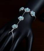 Rhodium Plated Mint Stone Embellished American Diamond Hathphool BD437