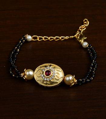 Gold Plated Pearl and Stone Embellished Mangalsutra Bracelet MS16 1