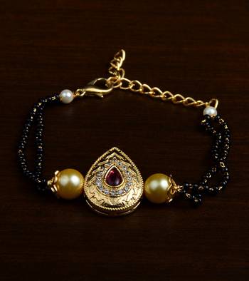 Gold Plated Pearl and Stone Embellished Mangalsutra Bracelet MS17 1