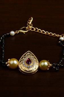 Gold Plated Pearl and Stone Embellished Mangalsutra Bracelet MS17