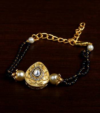 Gold Plated Pearl and Stone Embellished Mangalsutra Bracelet MS18 1