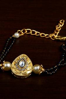 Gold Plated Pearl and Stone Embellished Mangalsutra Bracelet MS18
