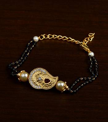 Gold Plated Pearl and Stone Embellished Mangalsutra Bracelet MS19 1