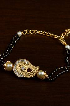 Gold Plated Pearl and Stone Embellished Mangalsutra Bracelet MS19