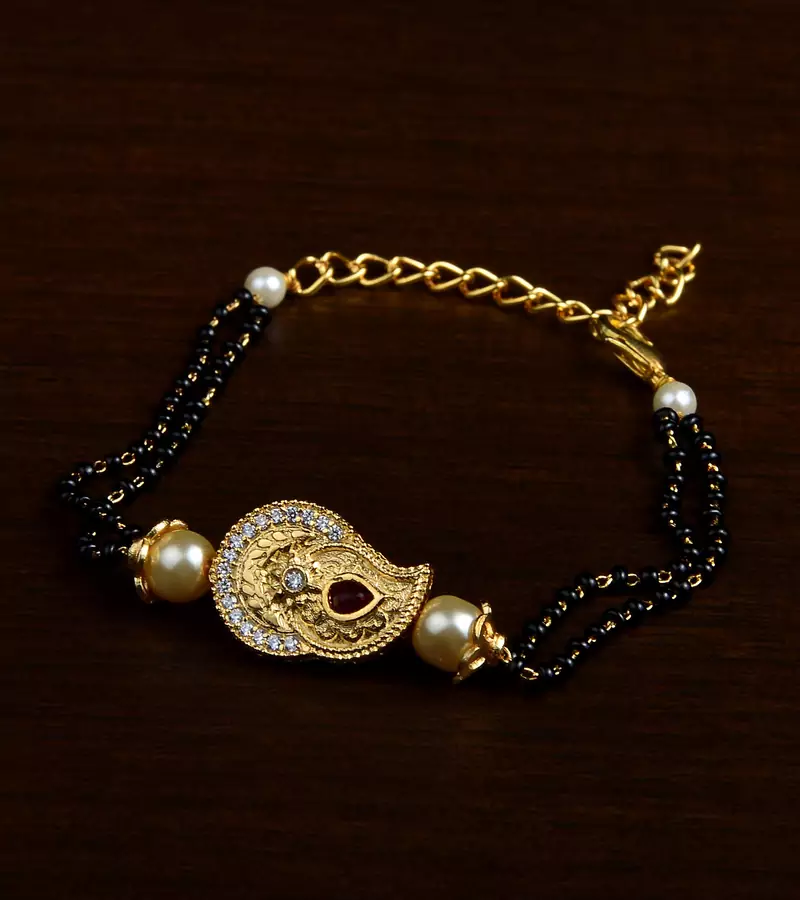 Gold Plated Pearl and Stone Embellished Mangalsutra Bracelet MS19