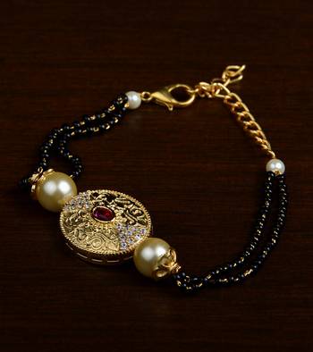 Gold Plated Pearl and Stone Embellished Mangalsutra Bracelet MS21 1