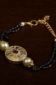 Gold Plated Pearl and Stone Embellished Mangalsutra Bracelet MS21