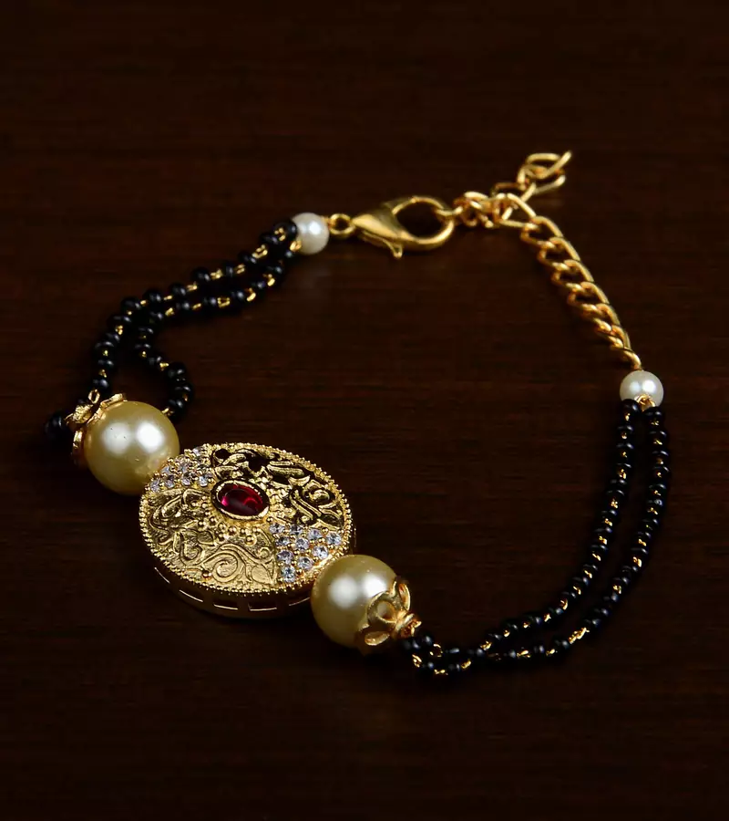 Gold Plated Pearl and Stone Embellished Mangalsutra Bracelet MS21