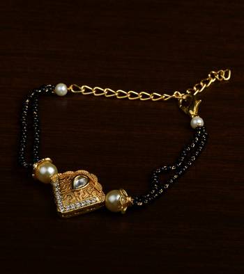 Gold Plated Pearl and Stone Embellished Mangalsutra Bracelet MS22 1