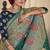 Teal Green silk belnd  Designer Saree Wirh Contrast Blouse