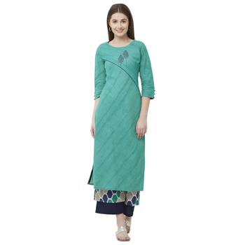 Green plain cotton poly ethnic-kurtis 1