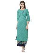 Green plain cotton poly ethnic-kurtis