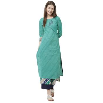 Green plain cotton poly ethnic-kurtis 3