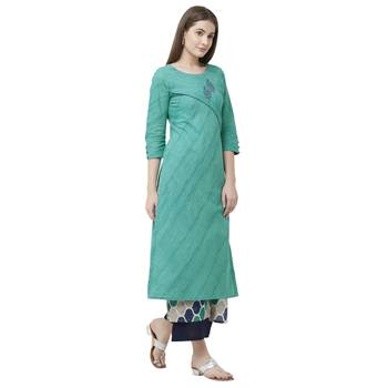 Green plain cotton poly ethnic-kurtis 4