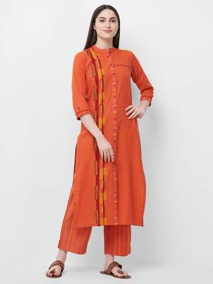 Orange printed cotton ethnic-kurtis 1