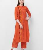 Orange printed cotton ethnic-kurtis