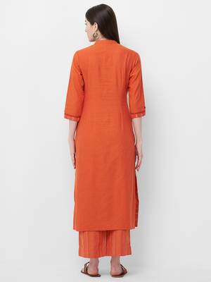Orange printed cotton ethnic-kurtis 2