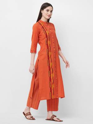 Orange printed cotton ethnic-kurtis 3